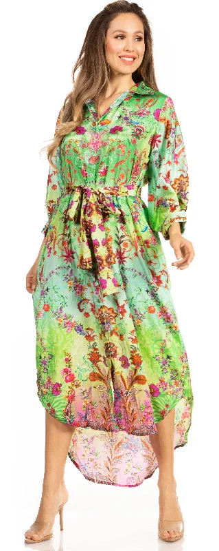 Women’s clothing to inspire confidence and beauty   Sakkas Rina Women's Floral Print Maxi Dress with Long Sleeves and Flounce Shirt Design