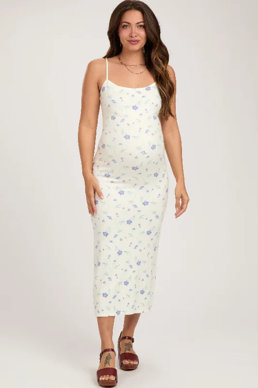 Dress to impress with elegant women’s wear   White Ultra Soft Knit Floral Sleeveless Maternity Midi Dress