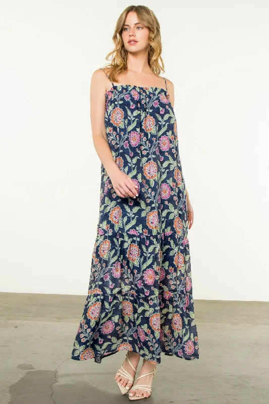Stylish plus-size clothing for women   Navy & Pink Floral Flowy Maxi Dress