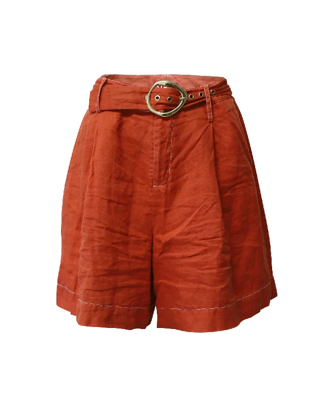 Effortlessly chic outfits for the modern woman   Staud Helios Belted Shorts in Orange Linen