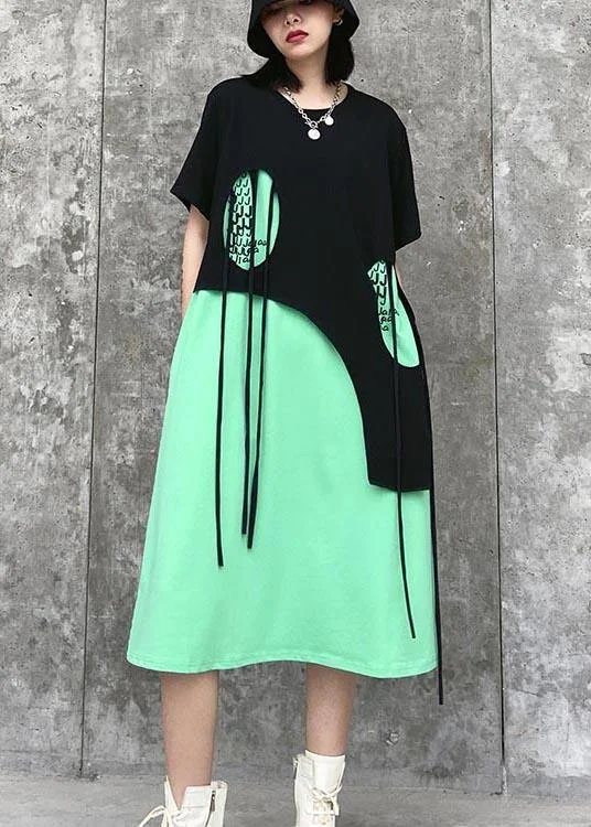 Sustainable fashion for stylish women   Italian Green Patchwork Hole Maxi Dresses Summer