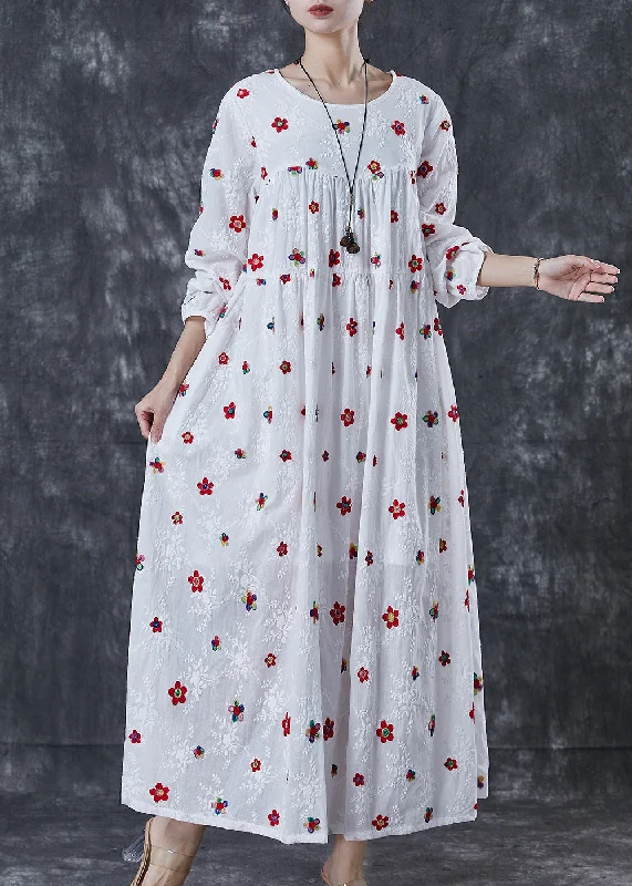 Create a timeless wardrobe with fashionable pieces   French White Embroidered Floral Cotton Maxi Dress Spring