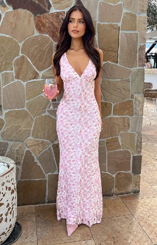 Refresh your wardrobe with trendy women’s apparel   Farida Pink Lace Maxi Dress