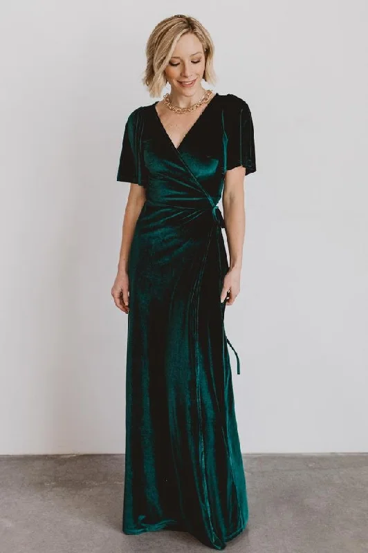 Affordable fashion that looks high-end   Meghan Velvet Wrap Maxi Dress | Emerald