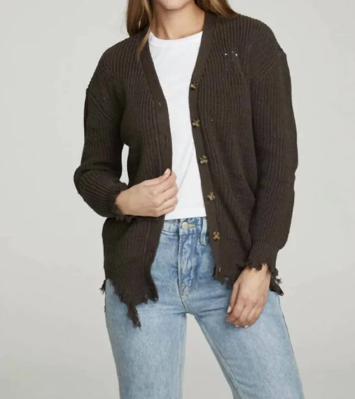 Chic and comfortable clothing for busy women   Long Sleeve Button Down Deconstructed Sweater Cardigan In Falcon