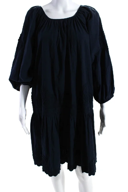 Comfortable yet stylish outfits for women on the go   0039 Italy Womens Long Sleeves A Line Mable Dress Navy Blue Cotton
