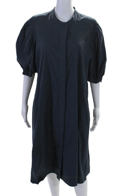 Stylish clothing designed to flatter every woman   Foil Womens Dark Navy Cotton Puff Short Sleeve Crew Neck A-Line Dress
