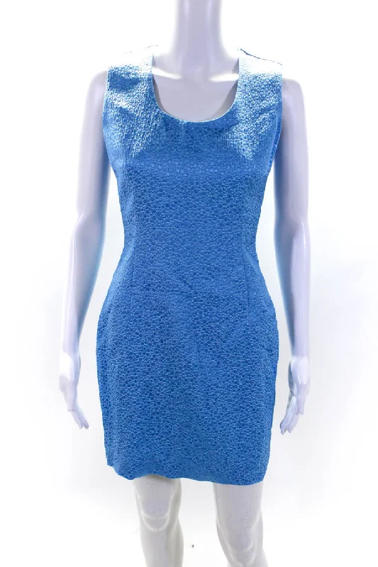 Stylish and comfortable outfits for women   Naeem Khan Womens Textured Darted Sleeveless Zip Midi Sheath Dress Blue