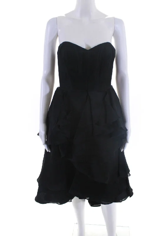 A perfect wardrobe for fashionable women   Rafael Cennamo Women's Strapless Ruffle Silk Cocktail Dress Black