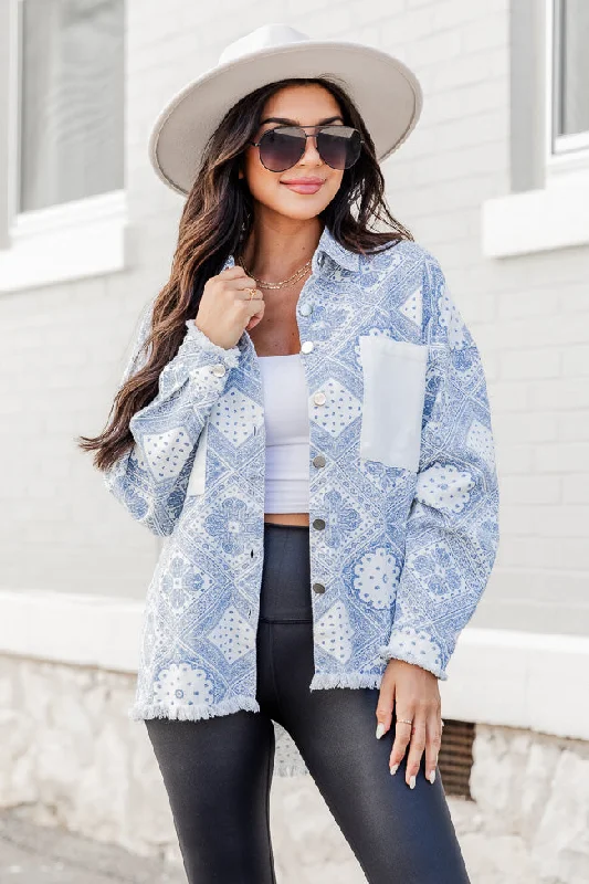 Casual yet chic women’s outfits for work or play Another Day Ahead Ivory And Blue Paisley Shacket FINAL SALE Casual yet chic women’s outfits for work or play Another Day Ahead Ivory And Blue Paisley Shacket FINAL SALE