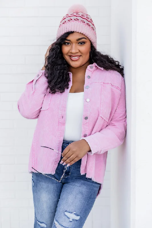 Look and feel your best in our women’s wear Keep Me Grounded Pink Frayed Edge Cord Shacket FINAL SALE Look and feel your best in our women’s wear Keep Me Grounded Pink Frayed Edge Cord Shacket FINAL SALE