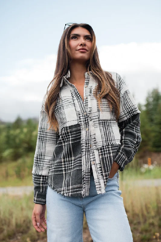 A perfect wardrobe for fashionable women Keep Your Secrets Ivory Mixed Plaid Shacket FINAL SALE A perfect wardrobe for fashionable women Keep Your Secrets Ivory Mixed Plaid Shacket FINAL SALE