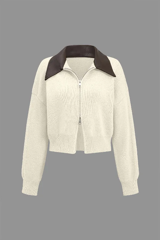 Latest fashion trends for modern women   Knit Patchwork Double Zipper Cardigan