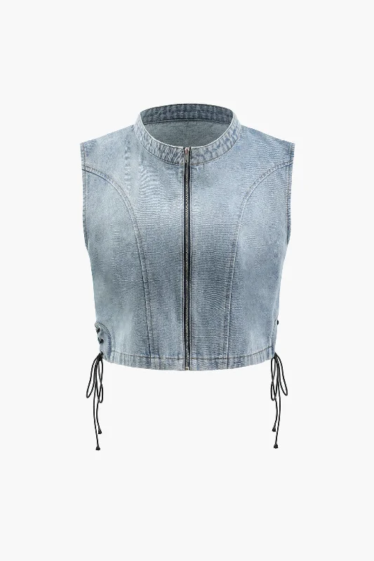 Designer-inspired women’s fashion at affordable prices Zip Up Side Tie Denim Sleeveless Top Designer-inspired women’s fashion at affordable prices Zip Up Side Tie Denim Sleeveless Top