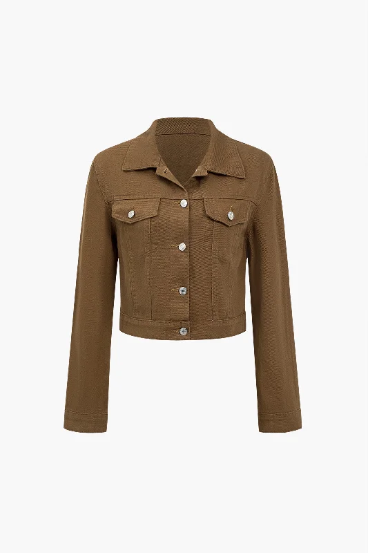 Cozy women’s clothing for the colder months   Solid Button Pocket Denim Outerwear