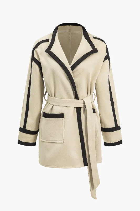 Elevate your style with fashionable women’s clothing Contrast Trim Belted Wrap Coat Elevate your style with fashionable women’s clothing Contrast Trim Belted Wrap Coat