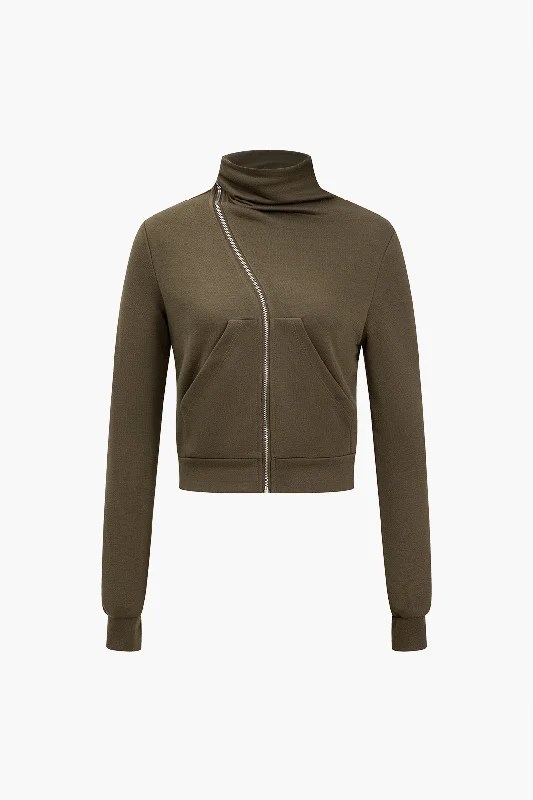 The ultimate destination for women’s clothing   Solid Irregular Zipper High Collar Jacket