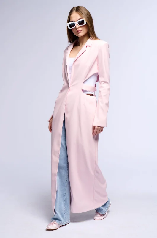 Bold, confident, and stylish women’s clothing MORE LIFE PINK CUT OUT FAUX LEATHER TRENCH Bold, confident, and stylish women’s clothing MORE LIFE PINK CUT OUT FAUX LEATHER TRENCH