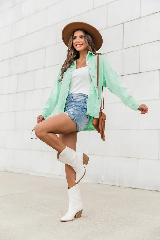Stylish clothing designed to flatter every woman   Two Fair Halves Sage Distressed Shacket FINAL SALE