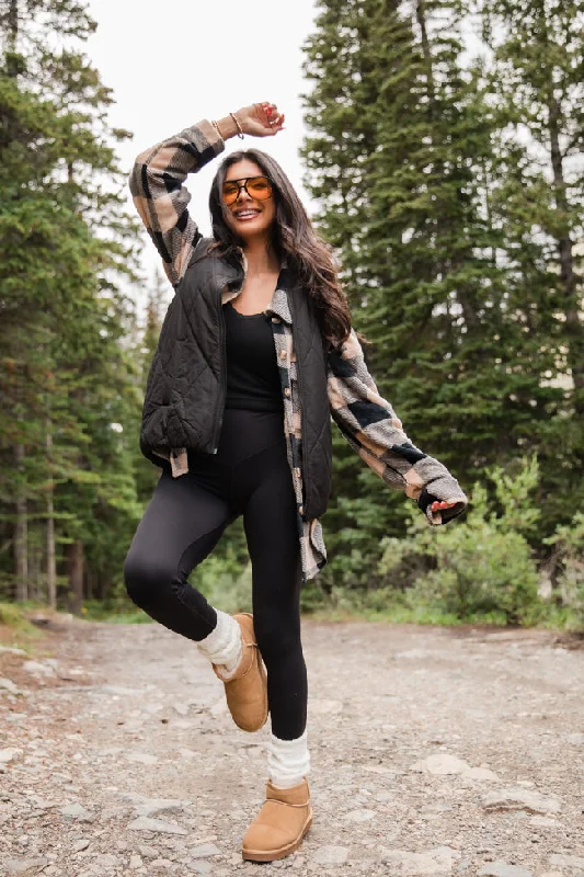 Essential women’s clothing for every season Wind Down Black and Tan Fleece Plaid Shacket Essential women’s clothing for every season Wind Down Black and Tan Fleece Plaid Shacket