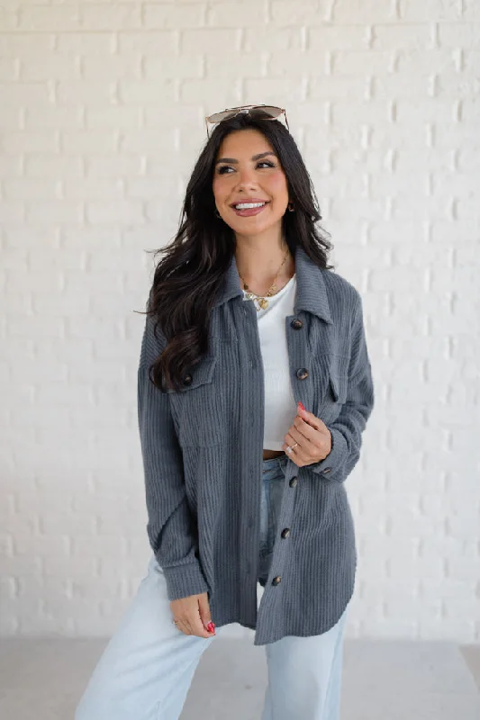 Fashionable, yet affordable women’s apparel Wish You Were Here Charcoal Brushed Waffle Knit Shacket Fashionable, yet affordable women’s apparel Wish You Were Here Charcoal Brushed Waffle Knit Shacket