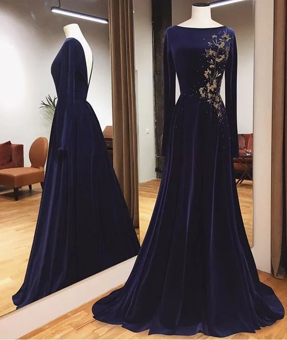 Clothing that’s as bold as you are   Blue long sleeves charming prom dress  cg13941