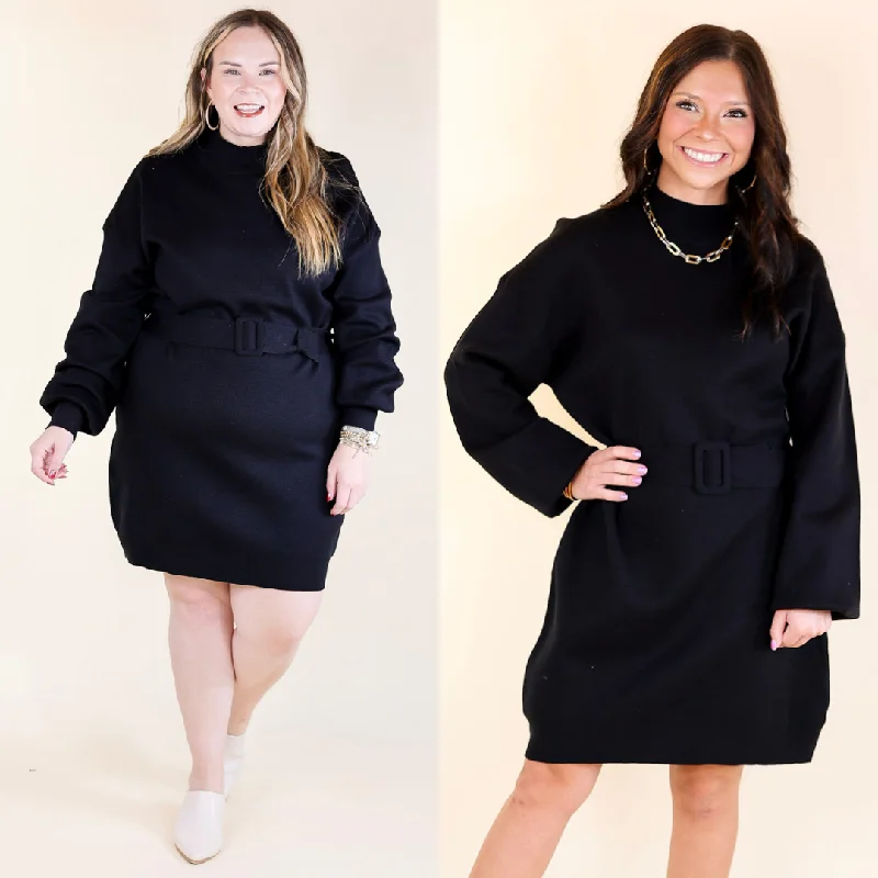 Sustainable fashion for stylish women   Luxurious Life Sweater Dress with Belt in Black