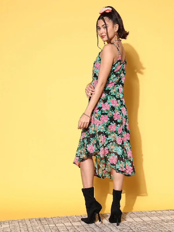 Discover the latest trends in women’s fashion   Elegant Green Floral Spaghetti Straps Dress