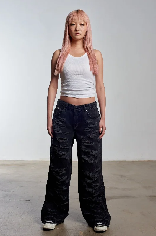 Elegant and comfortable women’s fashion wear   Black Distressed Release Jean