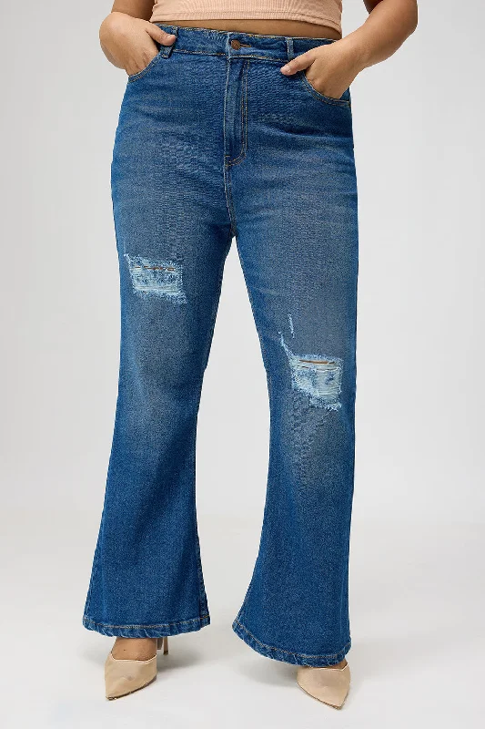 Bold and beautiful clothing for every woman   Curve Blue Distress Bootcut Denim Jeans