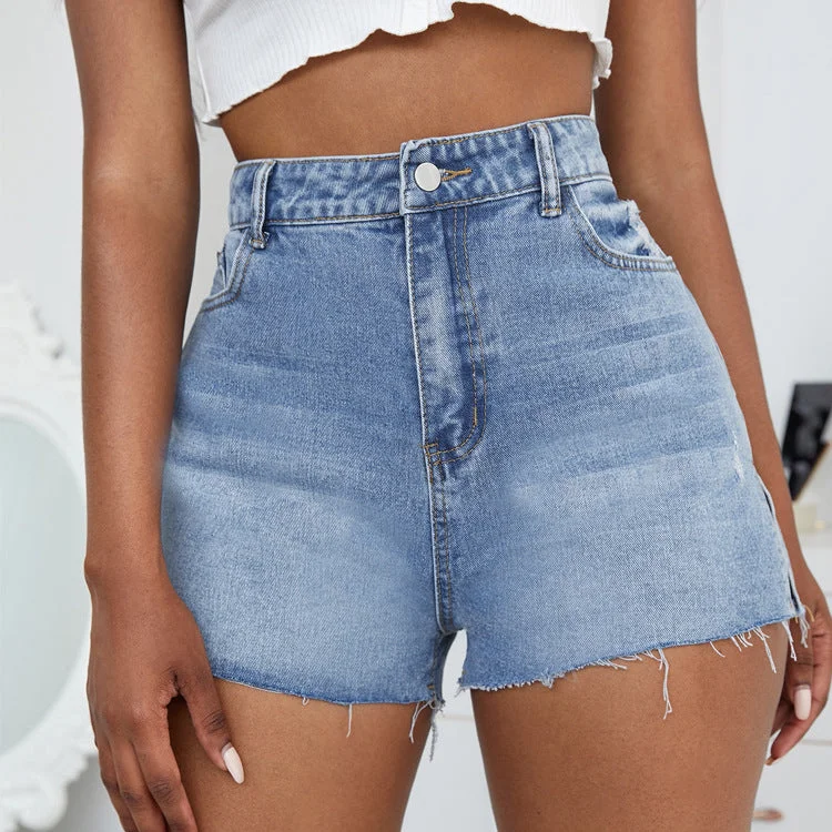 Stylish and comfortable outfits for women   High Wasit Trimmed Denim Bulk Shorts