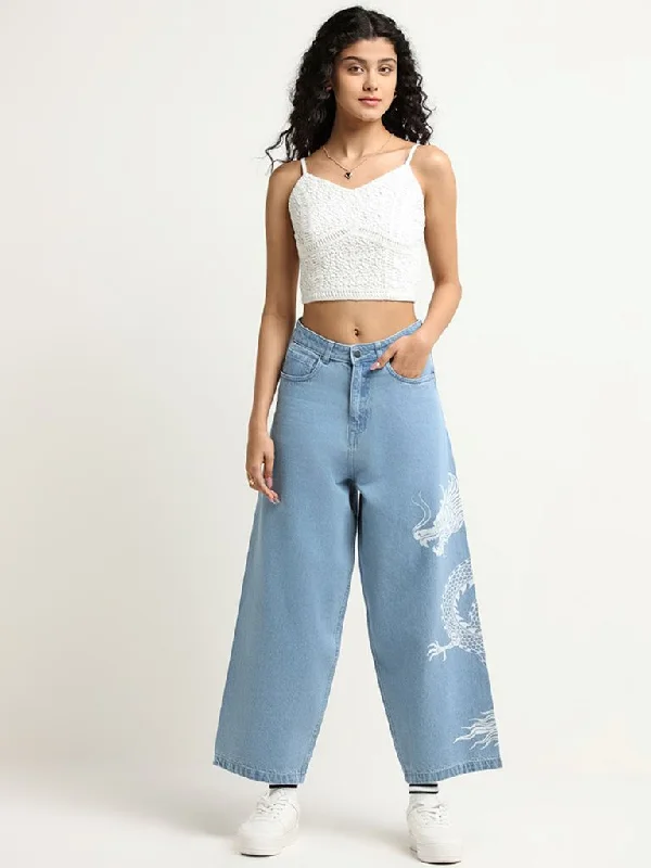 Refresh your closet with chic and comfy styles   Nuon Blue Wide-Leg High-Rise Denim Jeans