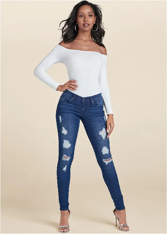 Elevate your look with premium women’s wear   Ripped Skinny Jeans - Dark Wash