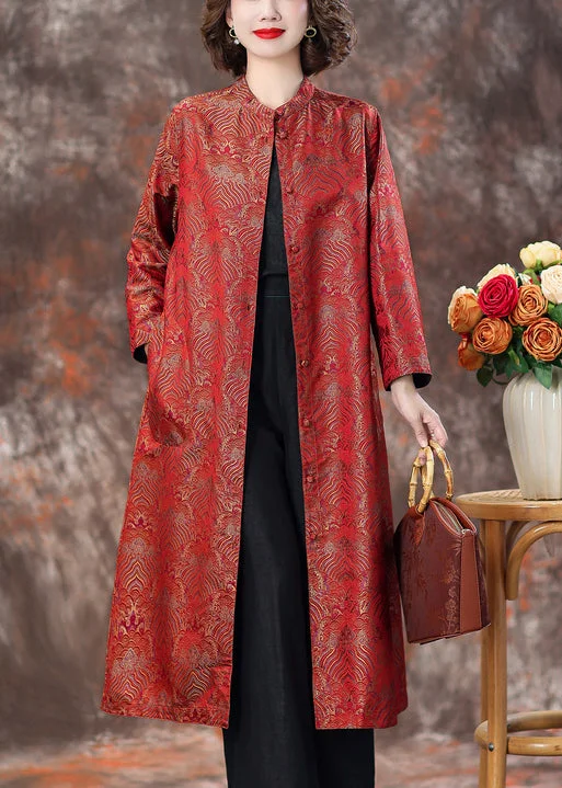 Refresh your wardrobe with trendy women’s apparel Red Stand Collar Button Silk Coats Spring Refresh your wardrobe with trendy women’s apparel Red Stand Collar Button Silk Coats Spring