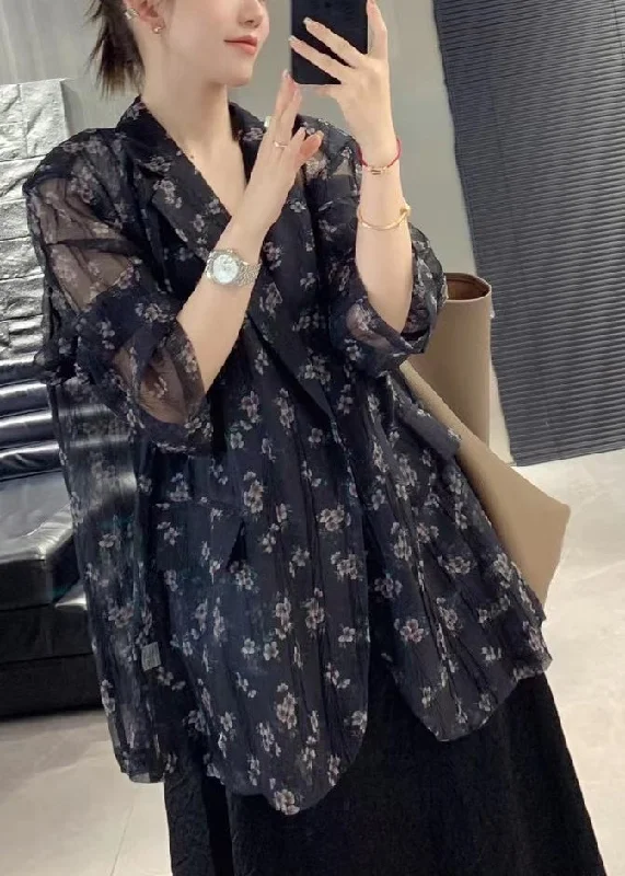 Luxurious fabrics and modern designs for women Simple Black Oversized Print Chiffon UPF 50+ Coat Jacket Spring Luxurious fabrics and modern designs for women Simple Black Oversized Print Chiffon UPF 50+ Coat Jacket Spring