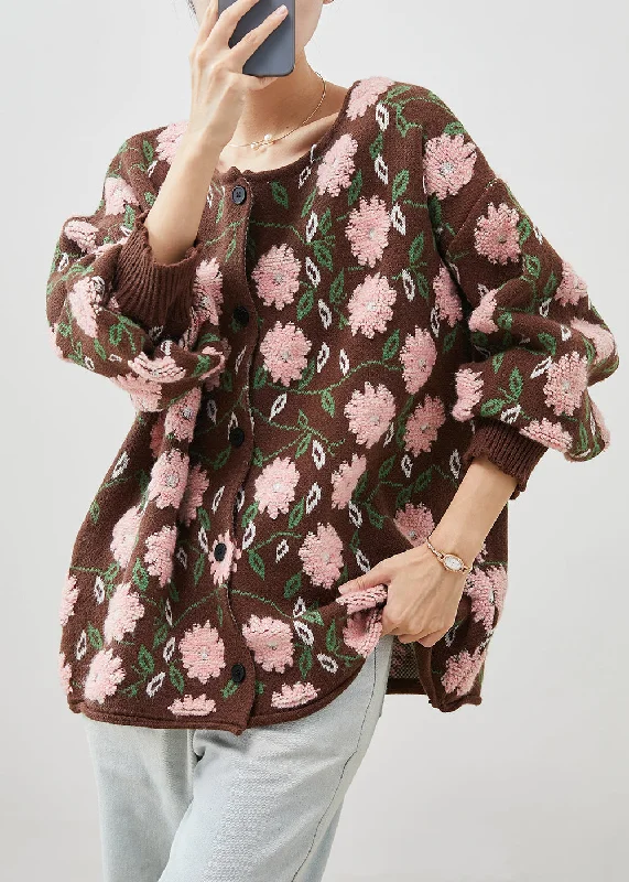Premium quality women’s clothing at affordable prices Simple Coffee Oversized Floral Jacquard Knit Cardigan Winter Premium quality women’s clothing at affordable prices Simple Coffee Oversized Floral Jacquard Knit Cardigan Winter
