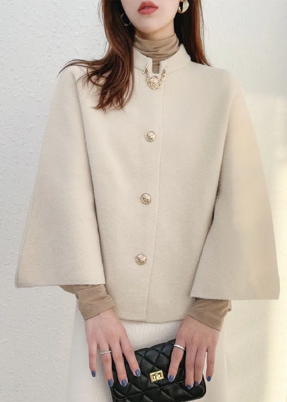 Elegant evening wear for special events Solid White Thick Woolen Cloak Coats Stand Collar Button Fall Elegant evening wear for special events Solid White Thick Woolen Cloak Coats Stand Collar Button Fall