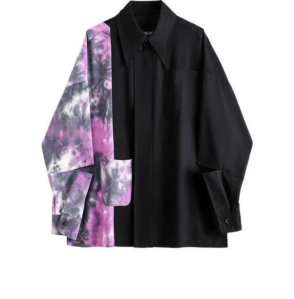 Elegant casual clothing for modern women Splicing Contrast Color Turn Down Collar Loose Personality Women Top Elegant casual clothing for modern women Splicing Contrast Color Turn Down Collar Loose Personality Women Top