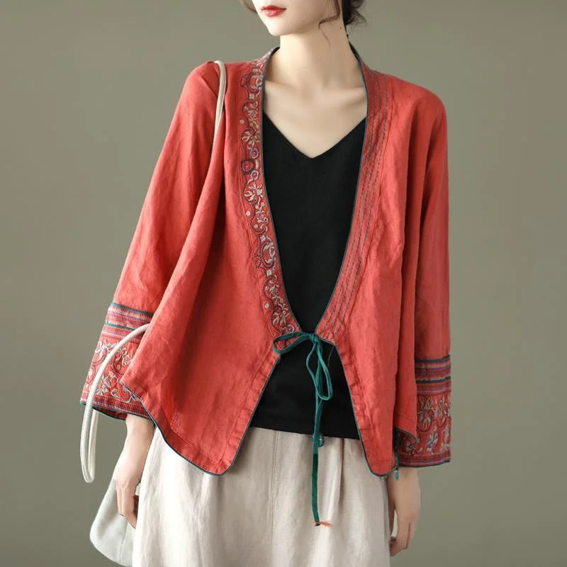 Versatile outfits to transition from day to night   Spring Embroidery Lace-up Cardigan Coat