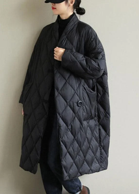 Fashionable, yet affordable women’s apparel Street Black Stand Collar Button Pockets Winter Down Coat Long sleeve Fashionable, yet affordable women’s apparel Street Black Stand Collar Button Pockets Winter Down Coat Long sleeve
