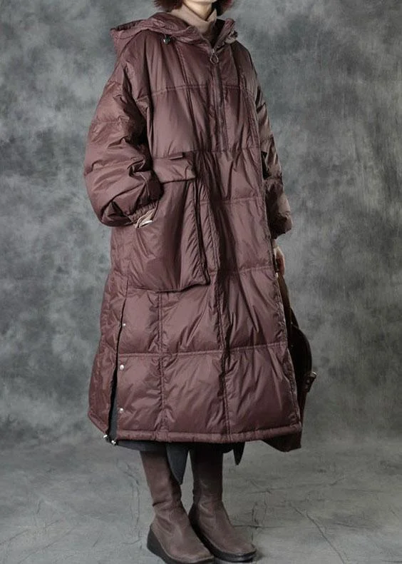 Bold and beautiful clothing for every woman Street Chocolate Hooded Pockets Button Winter Zippered Duck Down Winter Coats Long Sleeve Bold and beautiful clothing for every woman Street Chocolate Hooded Pockets Button Winter Zippered Duck Down Winter Coats Long Sleeve