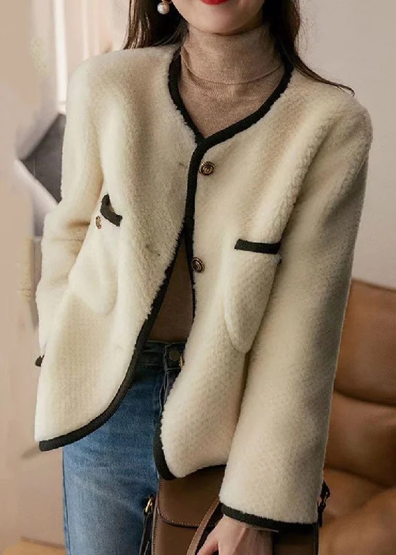 Uncover unique pieces for your perfect wardrobe Style Beige O Neck Pockets Button Patchwork Wool Coats Winter Uncover unique pieces for your perfect wardrobe Style Beige O Neck Pockets Button Patchwork Wool Coats Winter