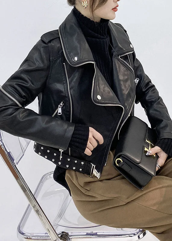 Women’s fashion that reflects your personality Style Black Peter Pan Collar Zippered Patchwork Faux Leather Jackets Fall Women’s fashion that reflects your personality Style Black Peter Pan Collar Zippered Patchwork Faux Leather Jackets Fall