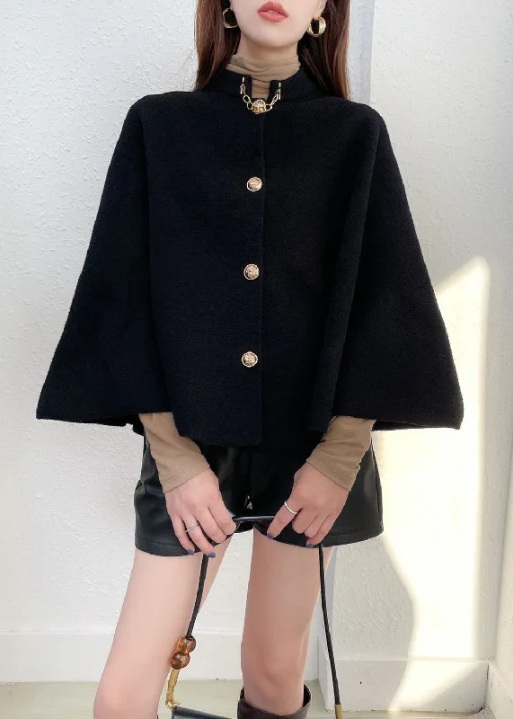Versatile fashion for every type of woman Style Black Stand Collar Button Warm Woolen Cloak Coats Fall Versatile fashion for every type of woman Style Black Stand Collar Button Warm Woolen Cloak Coats Fall