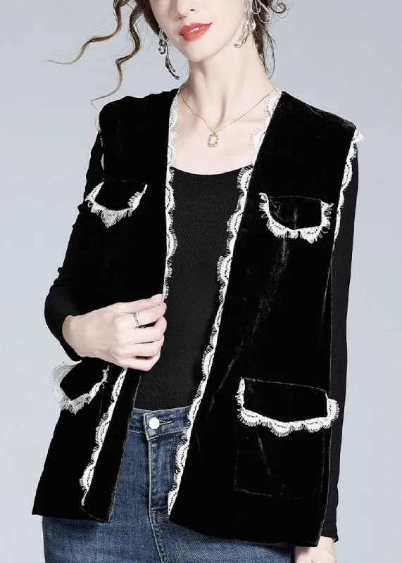 Clothing that’s as bold as you are Style Black V Neck Lace Patchwork Silk Velour Waistcoat Spring Clothing that’s as bold as you are Style Black V Neck Lace Patchwork Silk Velour Waistcoat Spring
