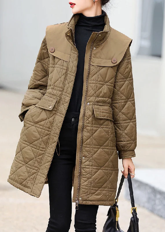 Confidence-boosting clothing for women Style Coffee Stand Collar Pockets Patchwork Fine Cotton Filled Winter Coat Confidence-boosting clothing for women Style Coffee Stand Collar Pockets Patchwork Fine Cotton Filled Winter Coat
