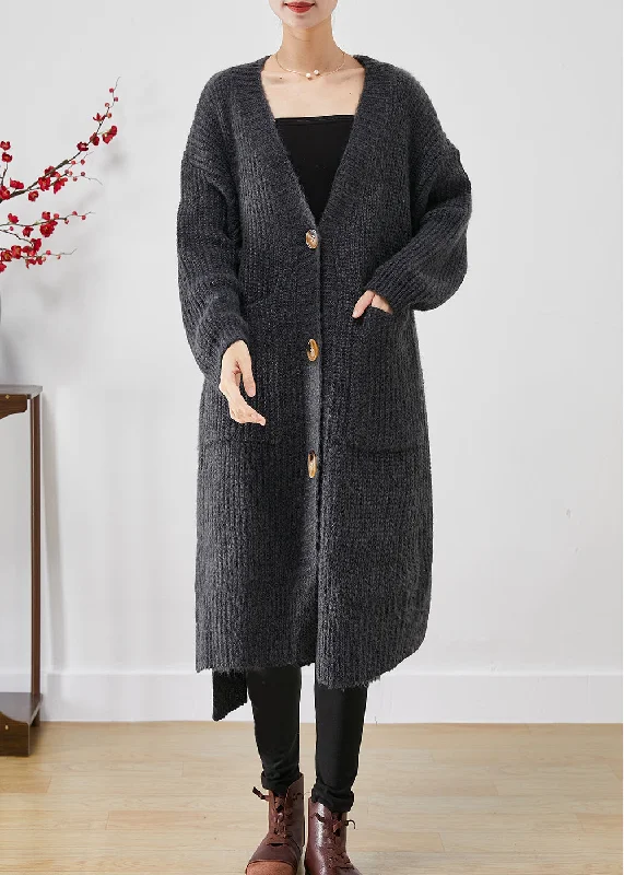 Fashionable women’s clothing that makes you shine Style Dull Grey V Neck Pockets Knit Long Cardigan Fall Fashionable women’s clothing that makes you shine Style Dull Grey V Neck Pockets Knit Long Cardigan Fall