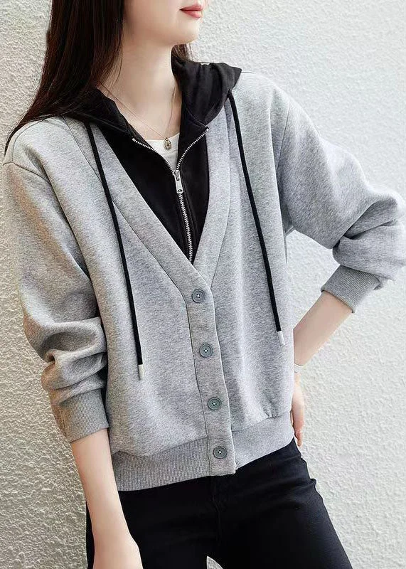 Refresh your wardrobe with high-quality women’s fashion Style Grey Button Patchwork False Two Pieces Cotton Hooded Coat Fall Refresh your wardrobe with high-quality women’s fashion Style Grey Button Patchwork False Two Pieces Cotton Hooded Coat Fall