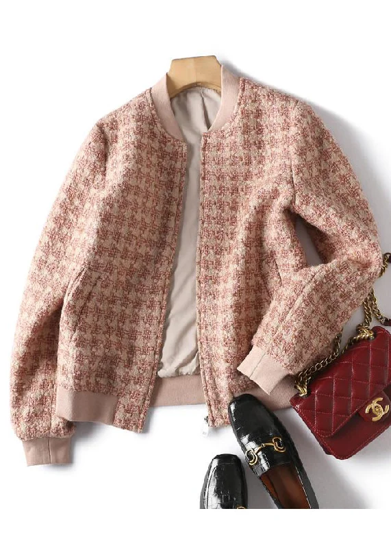 Fashion-forward women’s clothing on a budget   Style Pink Zip Up Plaid Woolen Coat Winter
