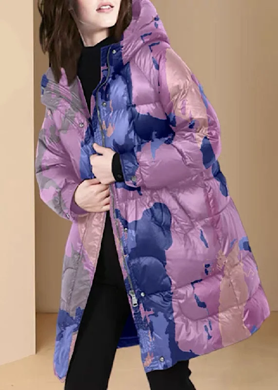 Sustainable fashion for stylish women   Style Purple Hooded Print Thick Duck Down Puffers Coats Winter